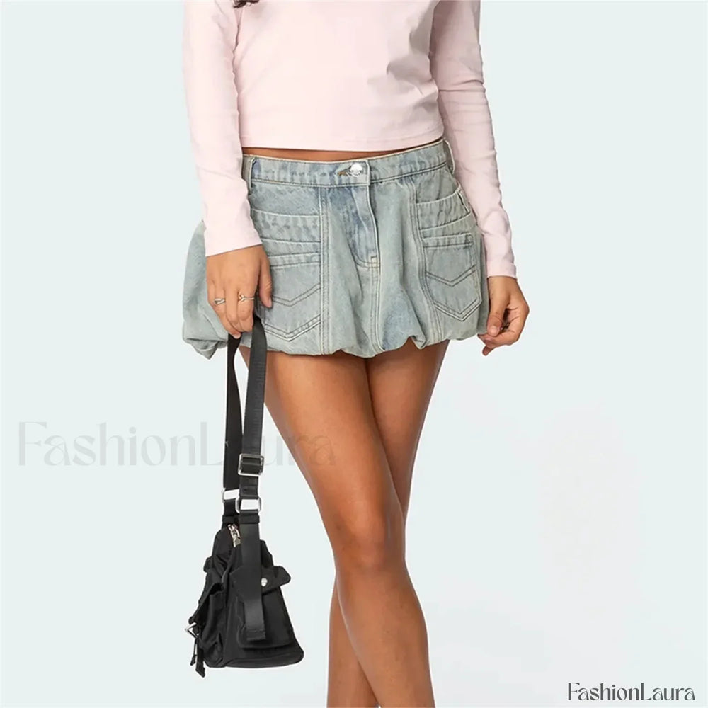 Denim Low Waist Cargo Pocket Skirt