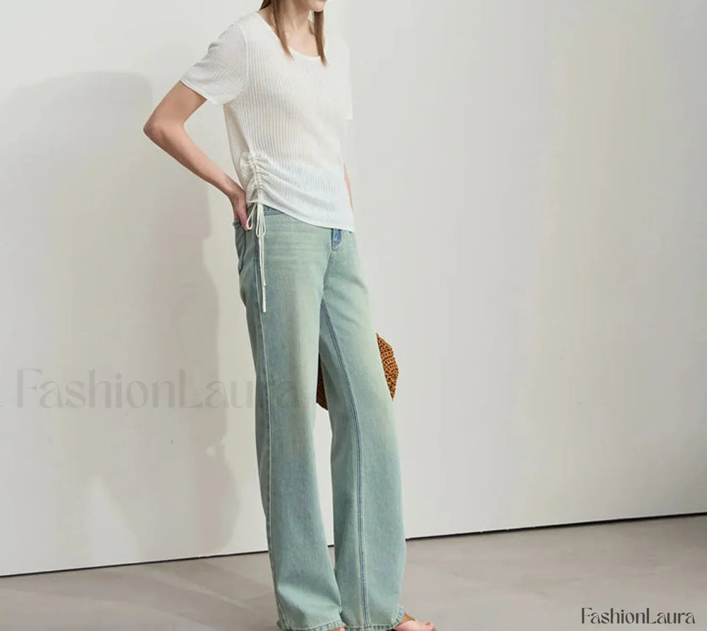Denim Wide Leg Pants T Shirt White / S