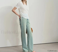 Denim Wide Leg Pants T Shirt White / S
