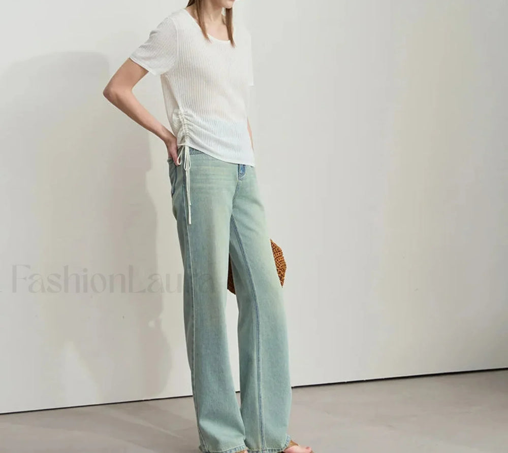 Denim Wide Leg Pants T Shirt White / S