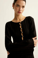 V Neck Button Front Sweater Dress