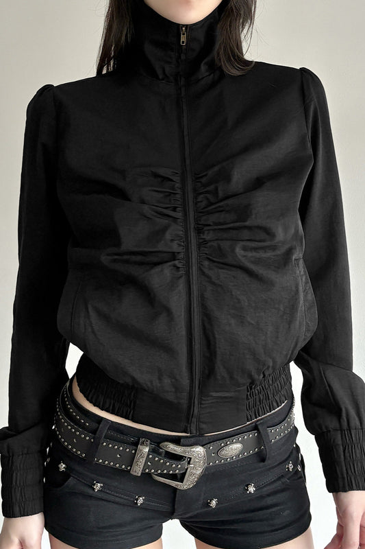 Ruched Waist Biker Jacket Black / S