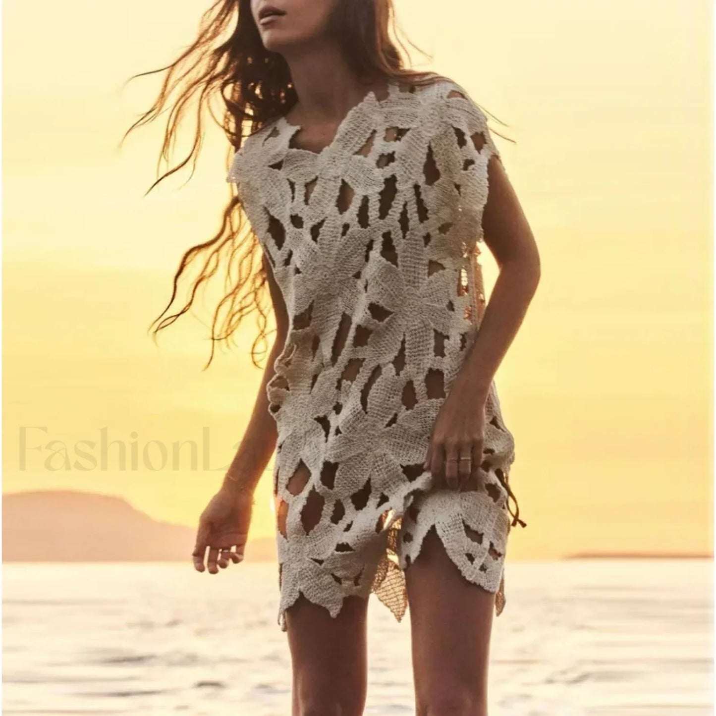 Diamond Holes Knit Cover Up APRICOT / One Size