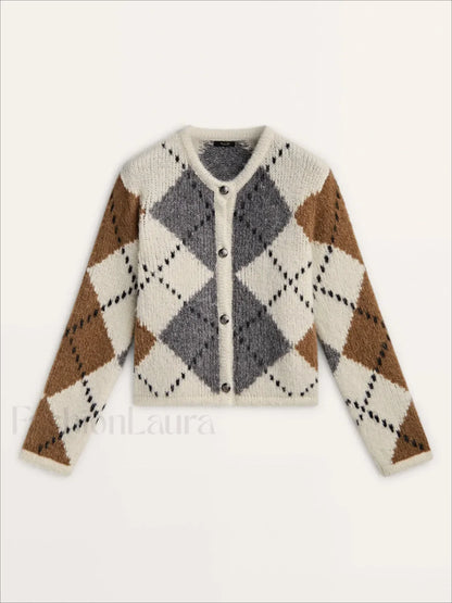 Diamond Knit College Cardigan White / S