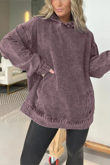 Distressed Washed Denim Hoodie Purple / S