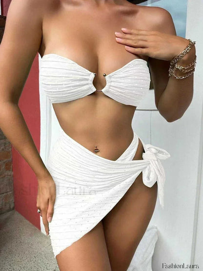 Dot Strapless Hollow Three Piece Set