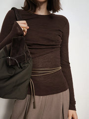 Double Layers Solid Trendy Long Sleeve Top T Shirts