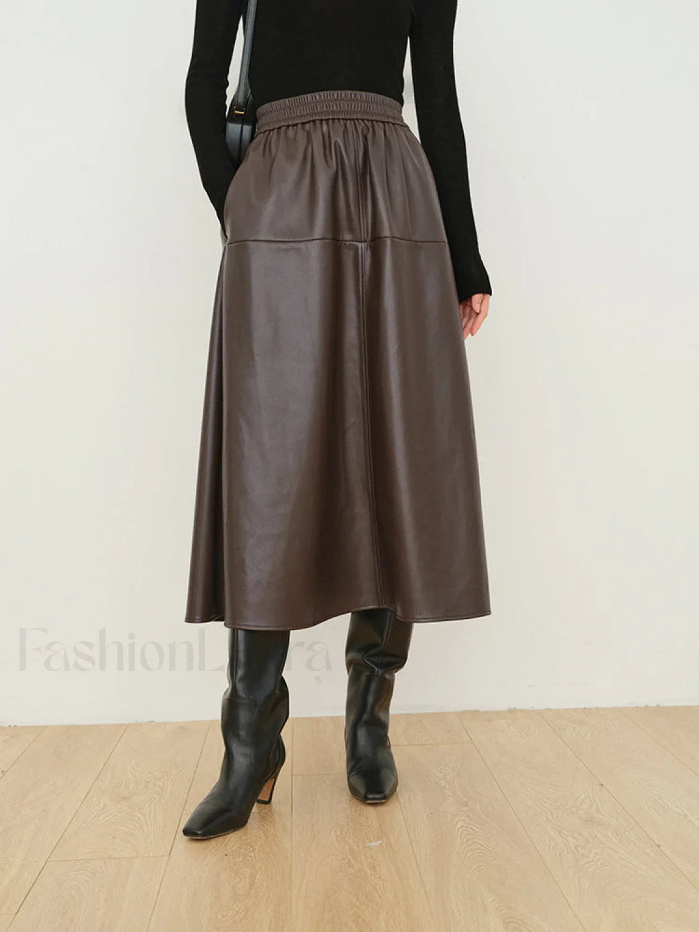 Double Pockets Graceful Leather Maxi Skirt Skirts