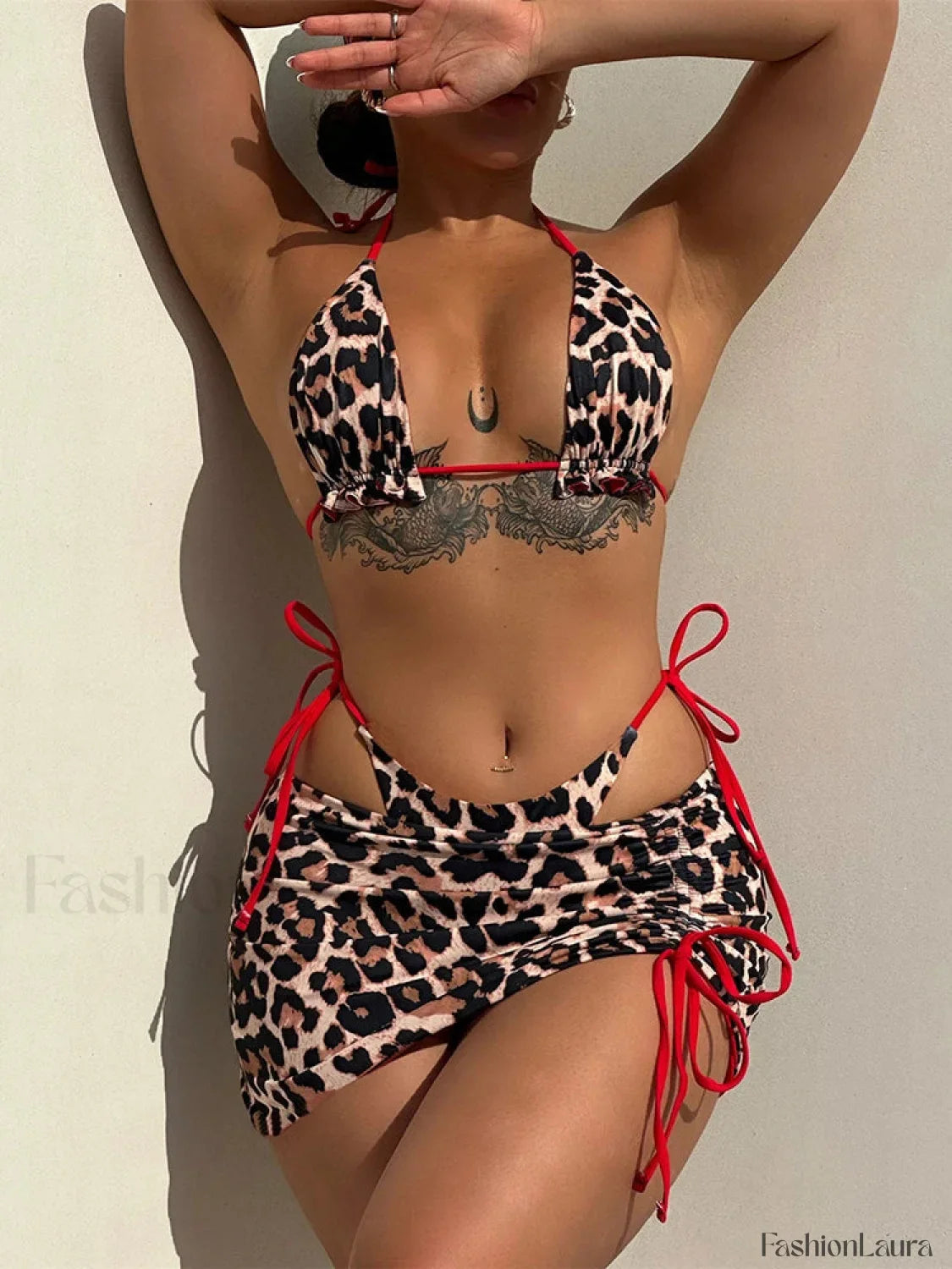 Double Sided Pleated Three Piece Set Red / XS