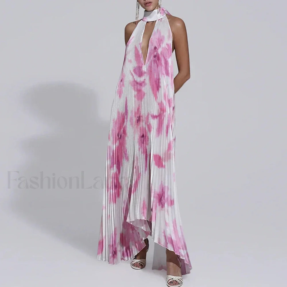 Draped Ethnic Hem Printed Maxi Dress pink / S