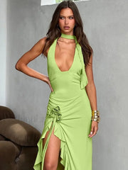 Draped Floral Split Maxi Dress