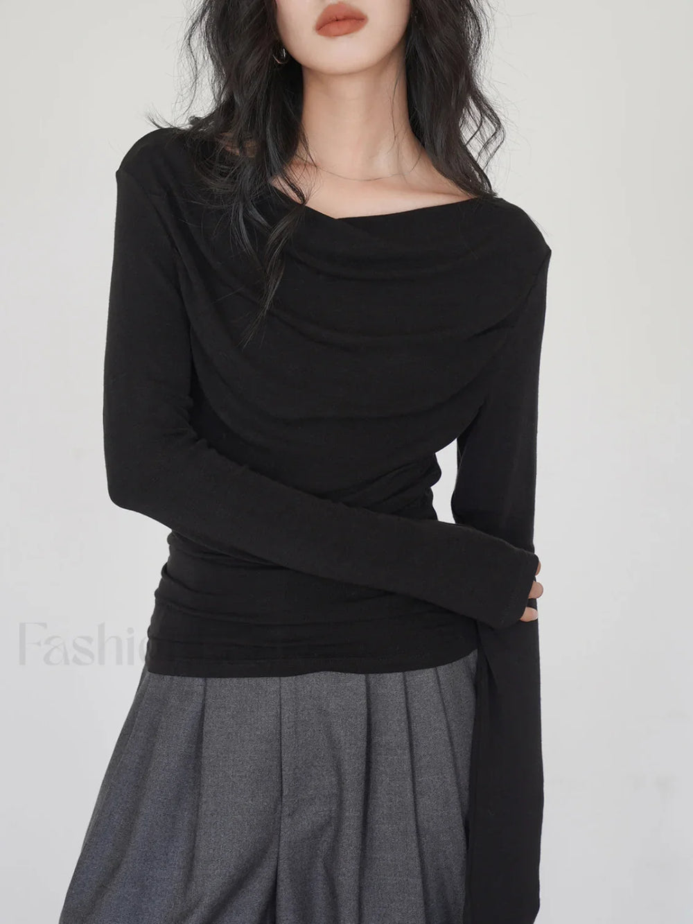 Draped Long Graceful Sleeve Slinky Shirt T Shirts