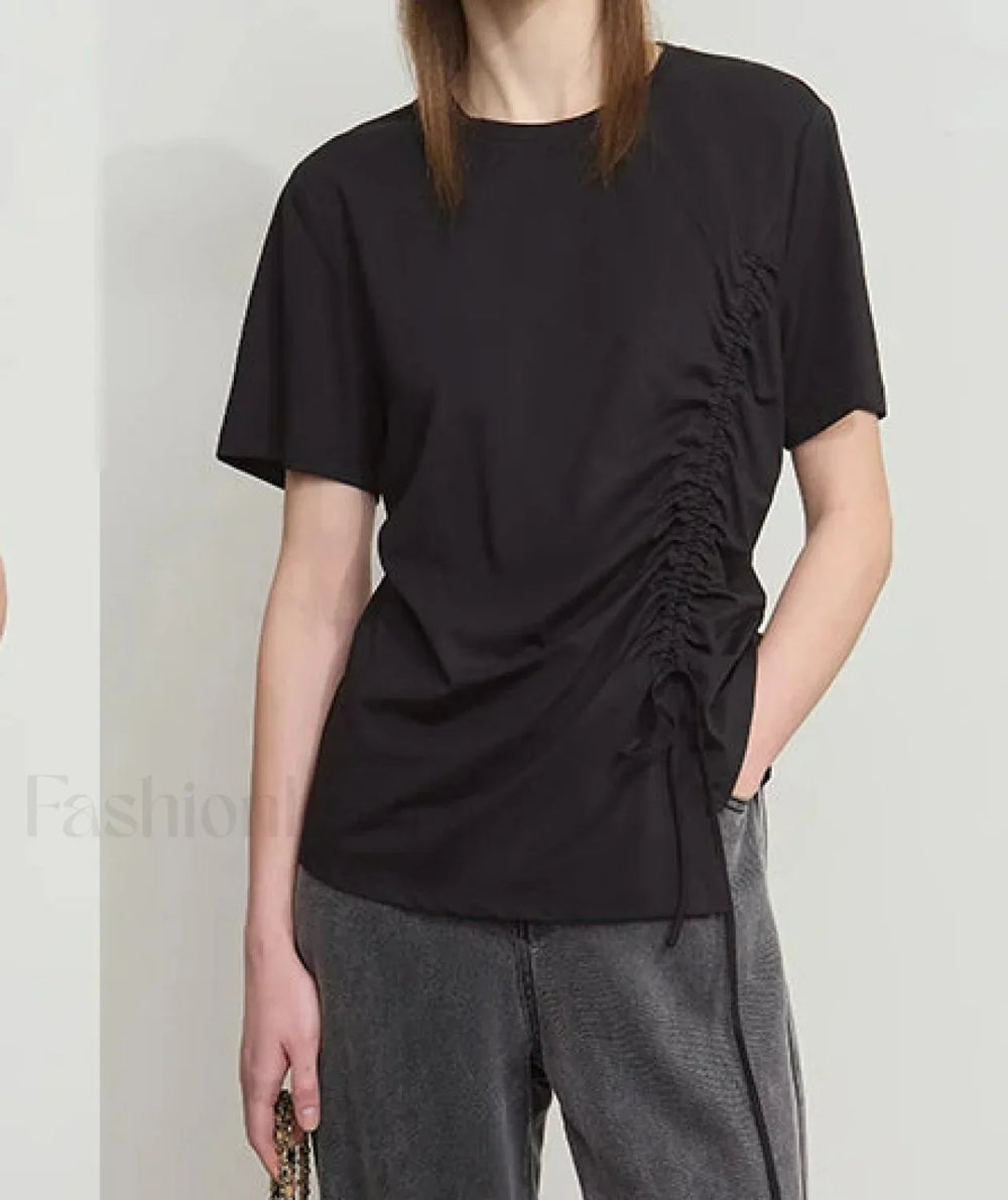 Drawstring Casual Fit T Shirt Black / S