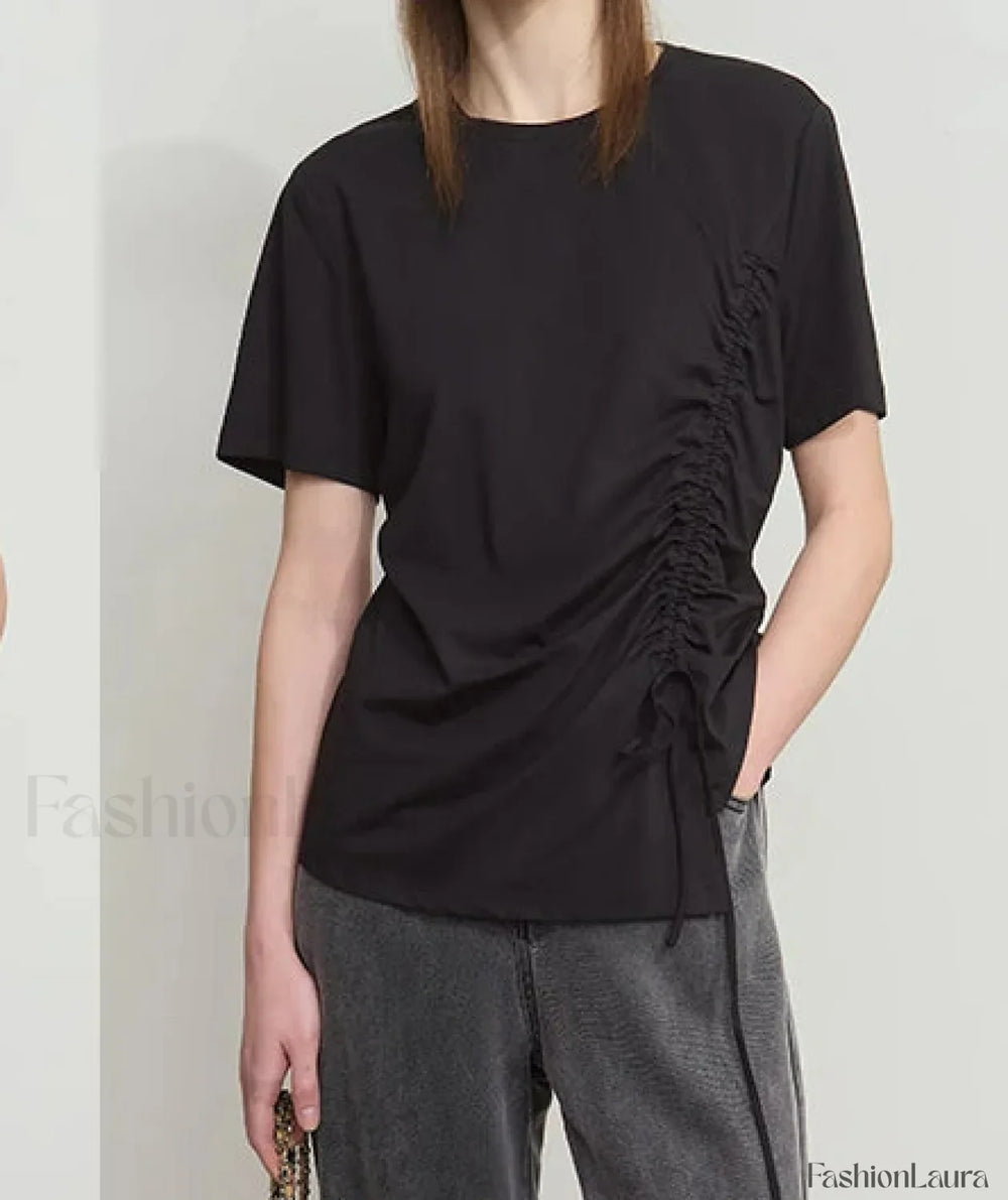 Drawstring Casual Fit T Shirt Black / S