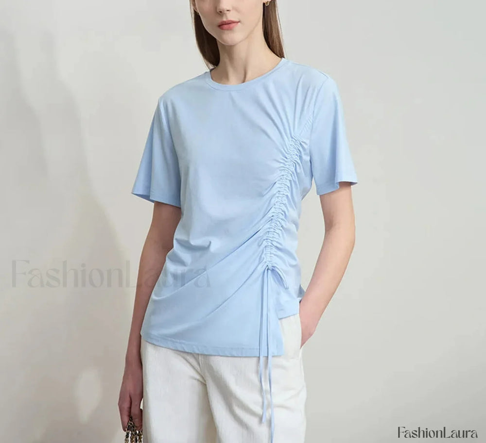 Drawstring Casual Fit T Shirt Sky Blue / S