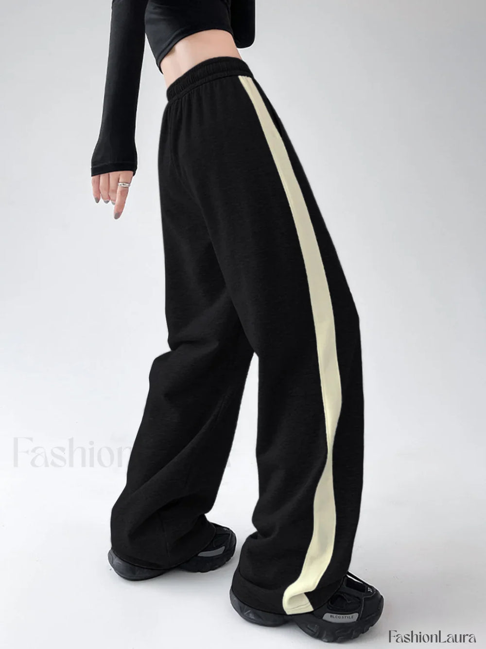 Drawstring Contrast Trim Wide Leg Sweatpants Sweatpants