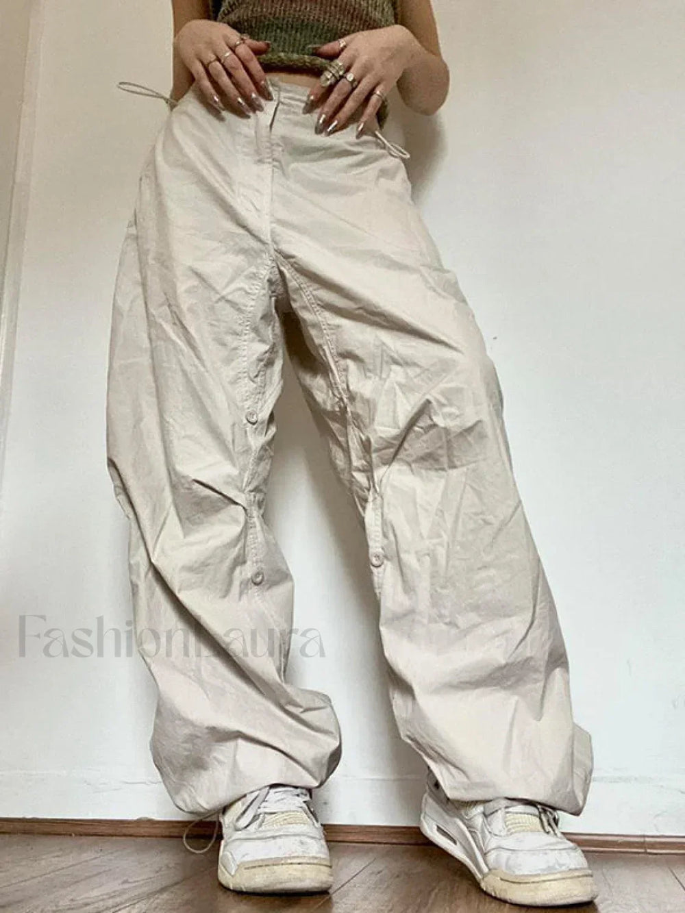 Drawstring Low Waist Baggy Cargo Pants Beige / S Cargo Pants