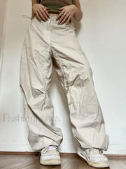 Drawstring Low Waist Baggy Cargo Pants Beige / S Cargo Pants