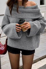 Off-the-Shoulder Bell Sleeve Loose Solid Sweater