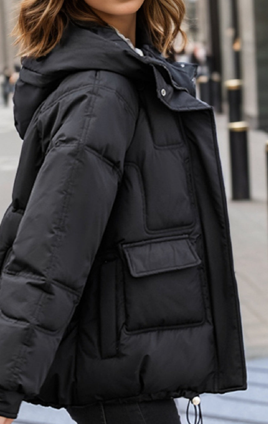 Cropped Insulated Cargo Puffer Jacket