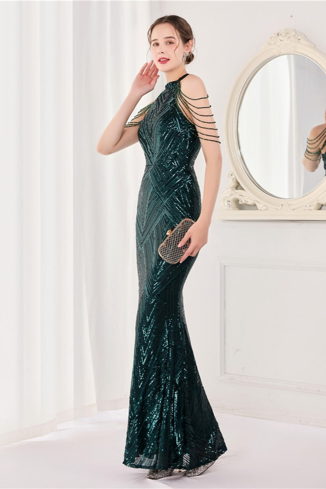 Sequin Halter Mermaid Maxi Party Dress