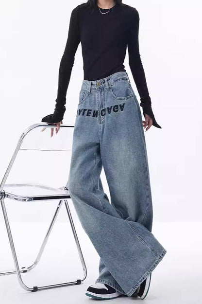 High Rise Embroidered Wide Leg Jeans