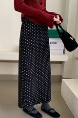 High Waist Polka Dot Back Slit Skirt