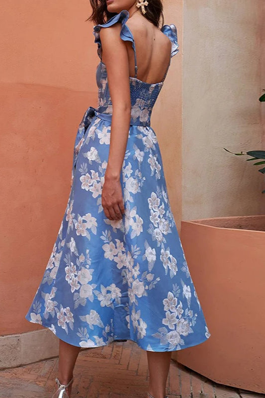 Floral Print Suspender Midi Dress