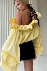 Off Shoulder Ruffle Drawstring Blouse