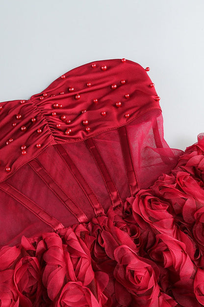 Beaded Strapless Puff Party Dress