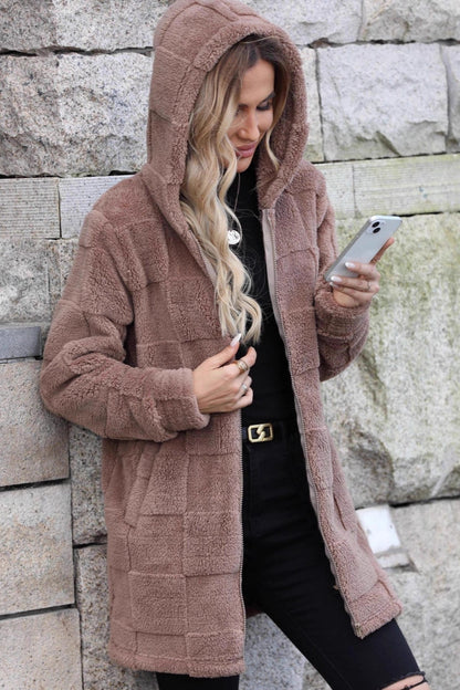 Hooded Long Fleece Cardigan Coat coats