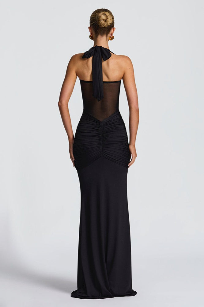 Tie Strap Mesh Maxi Party Dress