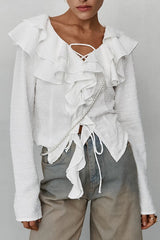 Elegant Long Sleeve Crepe Blouse