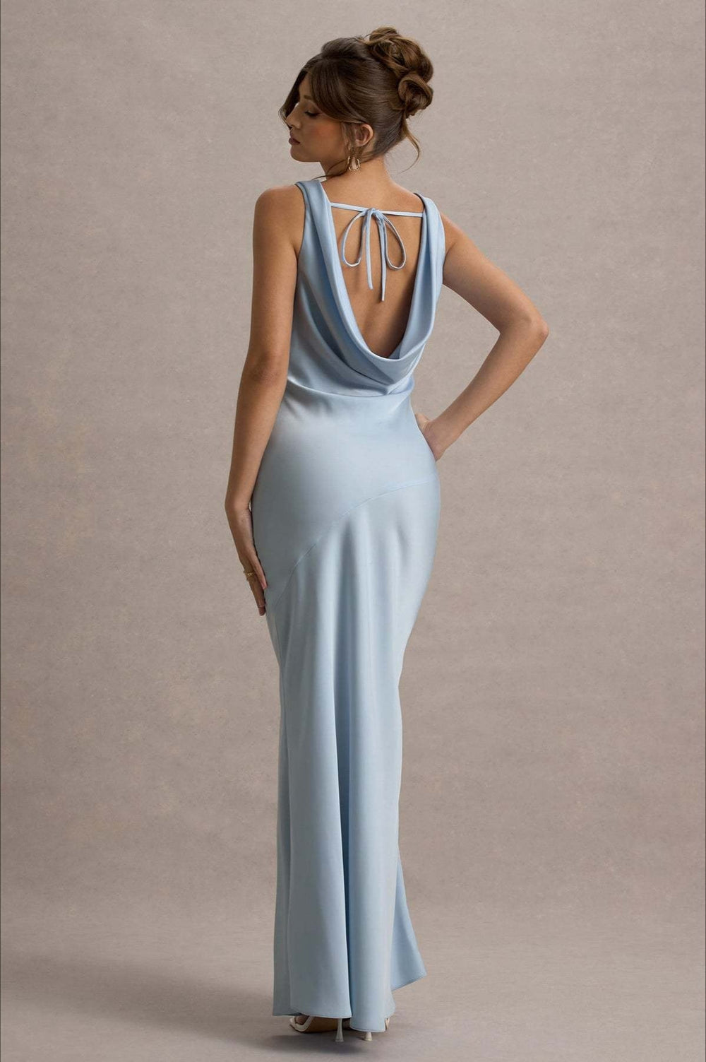 Satin Cowl Neck Fishtail Party Dress