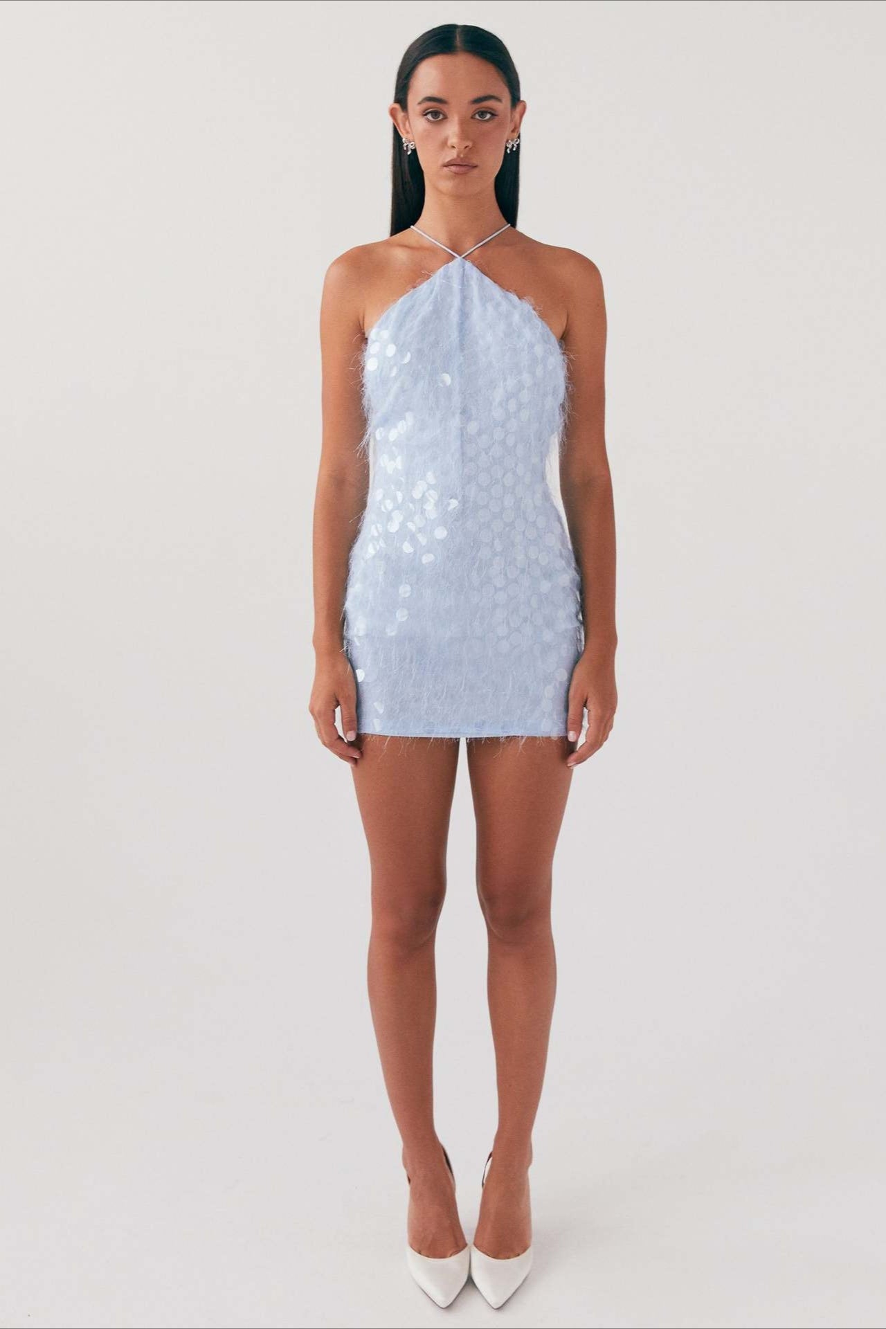 Backless Halter Sequin Lace Up Party Dress