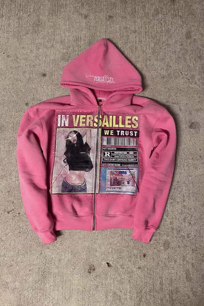 Retro Gothic Print Oversized Hoodie