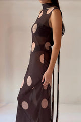 Vintage Polka Dot Sleeveless Bodycon Maxi Dress