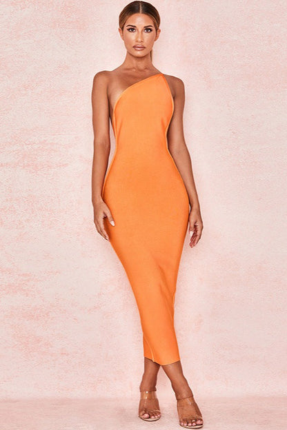One Shoulder Backless Party Dress S / Orange