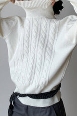 Cropped Ribbed Turtleneck Knit Sweater