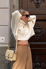 Striped Turtleneck Bell Sleeve Sweater