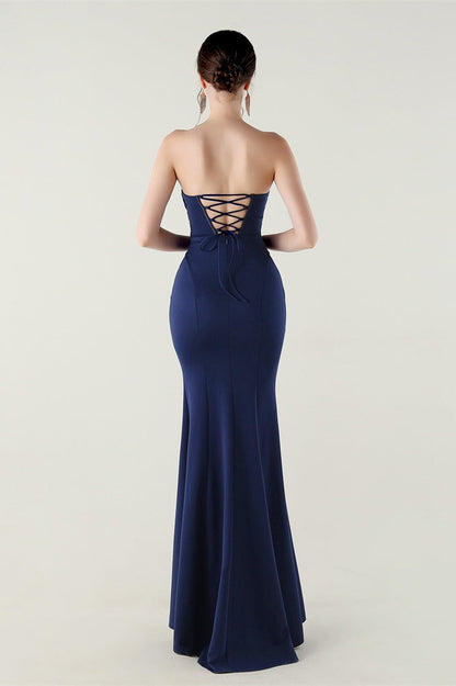 Strapless Sweetheart Pleated Party Dress Navy blue / S