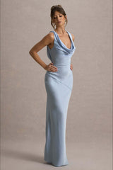 Satin Cowl Neck Fishtail Party Dress