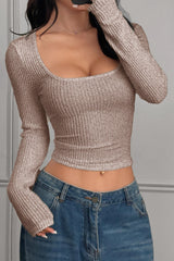 Ribbed Square Neck Long Sleeve Knit Top