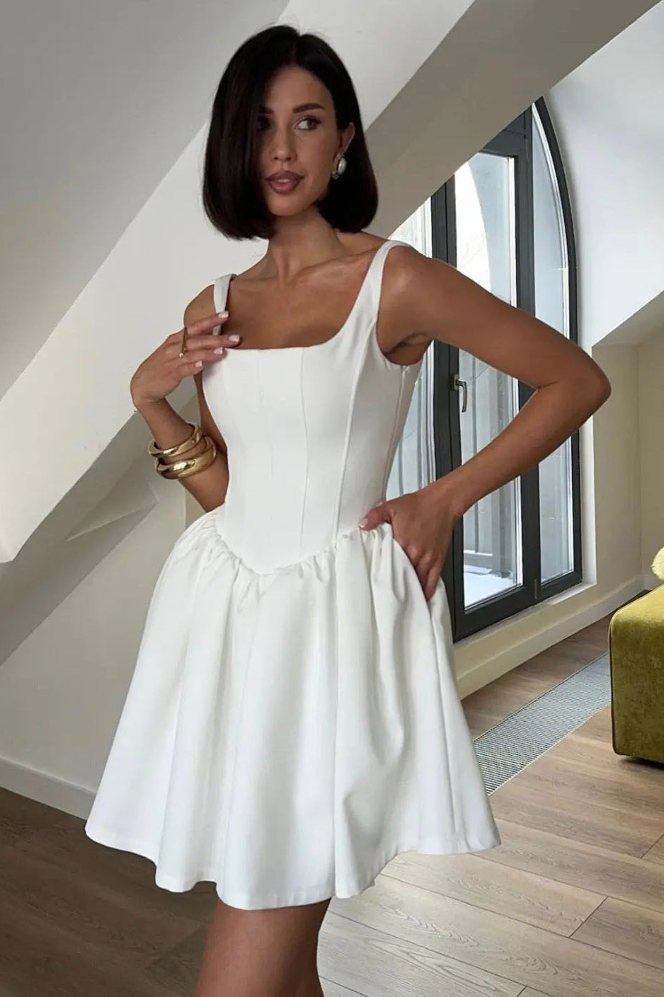 Satin Corset Puff Party Dress