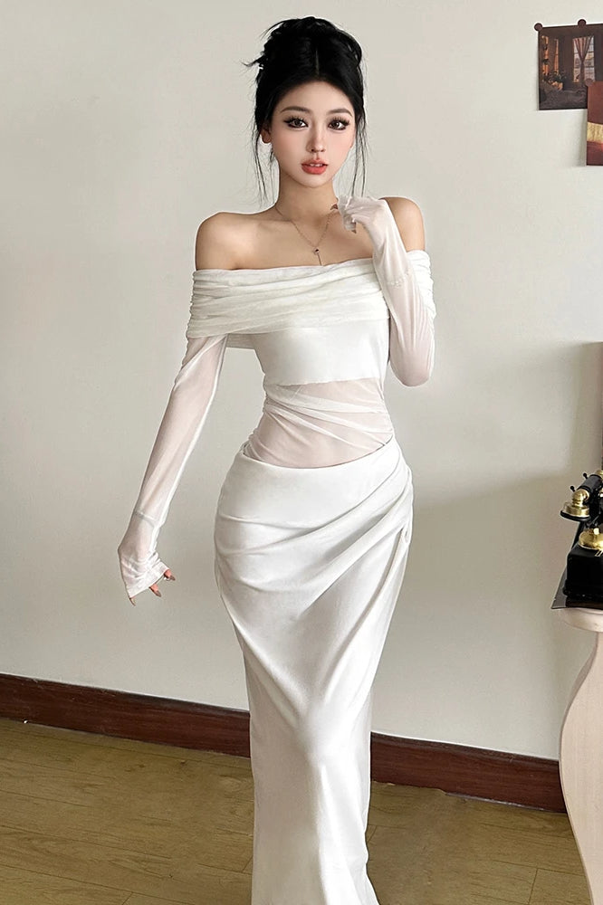 Cutenew Mesh Ruched Maxi Dress