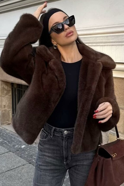 Soft Plush Long Sleeve Jacket Brown / S