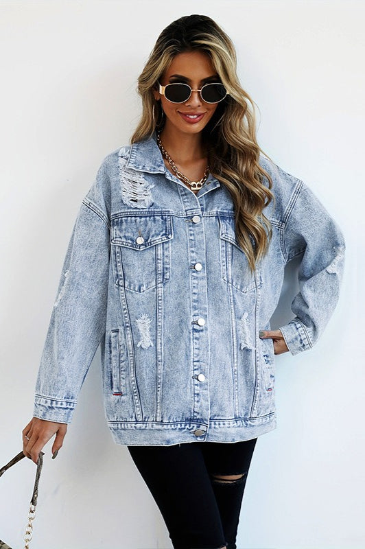 Distressed Utility Denim Jacket