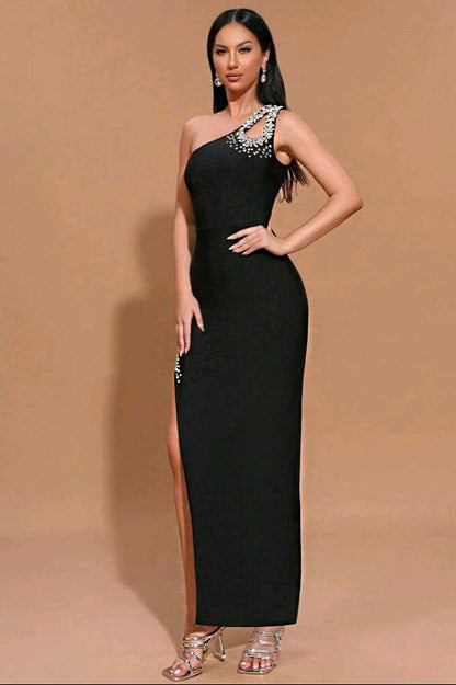 One Shoulder Rhinestone Bandage Party Dress