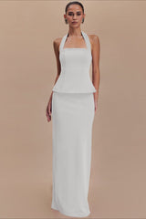 Solid Halter Backless Maxi Formal Dress