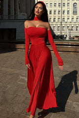 Halter Neck Ball Gown Formal Dress S / Red